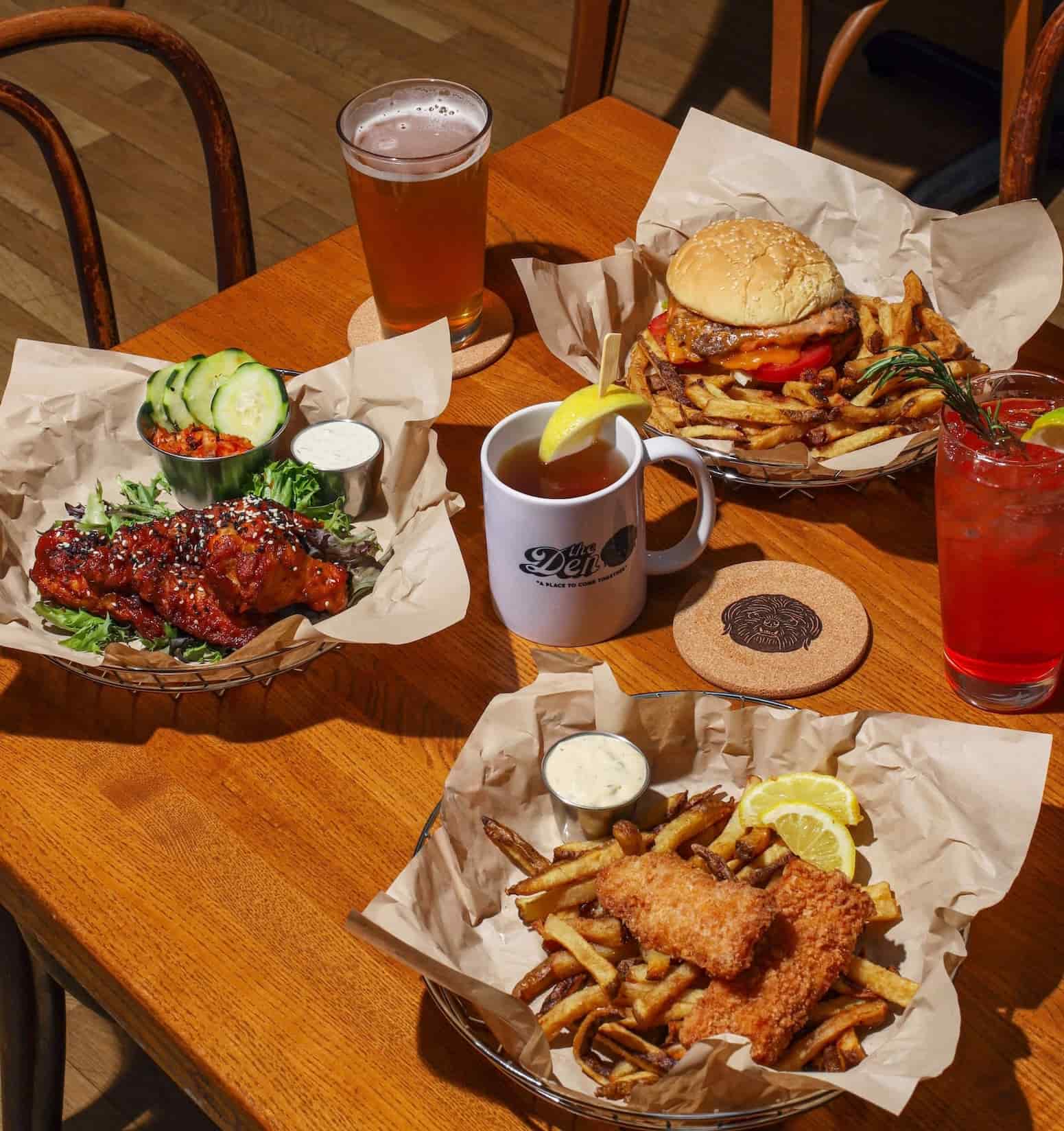 drinks and food at the den in bellingham